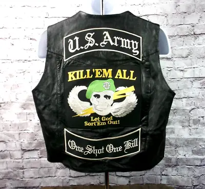 $99.99 • Buy RARE Men's U.S. Army  KILL 'EM ALL  Leather MOTORCYCLE VEST Biker XL Veteran