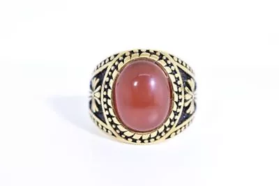 Vintage Gold Stainless Steel Genuine Carnelian Size 8.5 Men's Cross Ring • $44