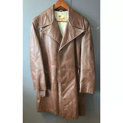 Lakeland Men's Brown Leather Trench Coat Full Length 42 • $39