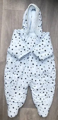 £6.99 • Buy M&S Baby Boys Pram-suit Up To 3 Month Blue Stars Padded Snowsuit Hooded