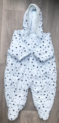 £6.99 • Buy M&S Baby Boys Pram-suit Up To 3 Month Blue Stars Padded Snowsuit Hooded