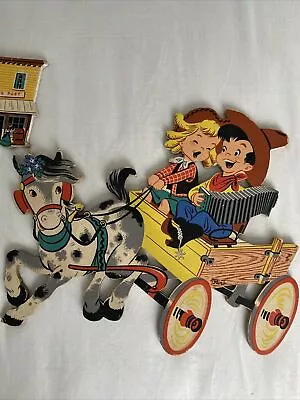 Vintage Childrens Cowboy Western Wall Decorations Set Of Three 1952 • $39.99