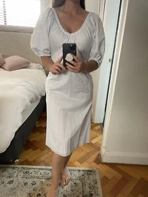 $200 • Buy BNWT - Scanlan Theodore - Stripe Gathered V Neck Dress In Pale Blue - Sz10
