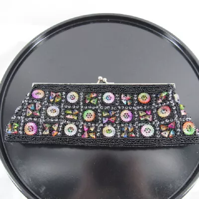 Moni Couture Multi-color Beaded Black Clutch • $29.95