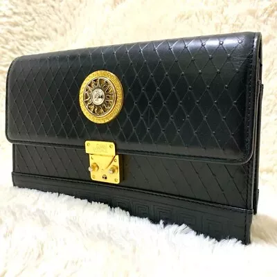 GIANNI VERSACE Clutch Bag Purse Second Bag Sunburst Leather USED From Japan • $252.88
