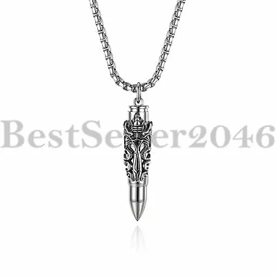 Men Dragon Sword Bullet Memorial Keepsake Necklace Cremation Ash Urn Pendant 22  • $11.99