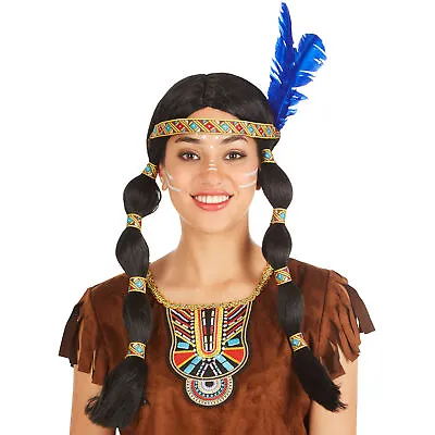 Women’s Plaited Native American Wig Halloween Fancy Dress Outfit Costume • £19.99