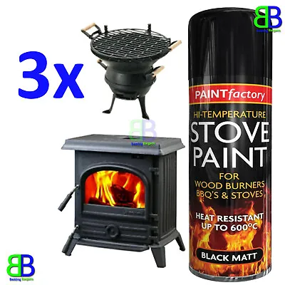 3x Heat Resistant Matt Black Spray Paint Stove High Temperature Paint 400ml 1436 • £13.99