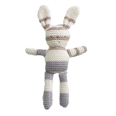 Natures Purest Baby Organic Cotton Grey & Mink Stripe Knitted Bunny (0066) • £6.99