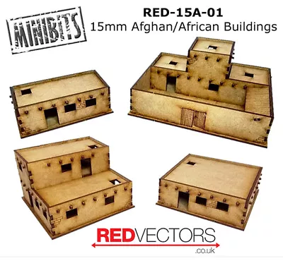 RED-15A-01 - 15mm Wargames - Afghan/African Buildings Set A (4 Buildings) • £14