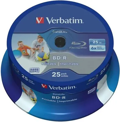 £22.35 • Buy Verbatim 43811 25GB 6x BD-R SL Datalife Inkjet Printable - 25 Pack Spindle