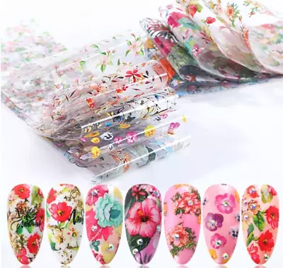 10Pcs Flower And Leaf Nail Art Holographic Foil Sticker Transfer Manicure 718 • $2.98