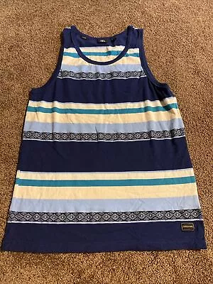 Volcom Mens Tank Top Size Large Blue White Stripe Logo Top L • $9.99