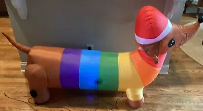 Home Accents Holiday 6FT LED Plush Dachshund Indoor/Outdoor Inflatable Rainbow • $69.99