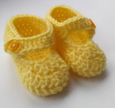 Crochet Baby Shoes/Slippers 0-3 Months Handmade Mary Jane Style/Yellow 8cm Sole • £2.95