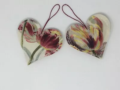 Pair Of Heart Door Hangers Laura Ashley Gosford Cranberry ~ Handmade Gift • £9.99