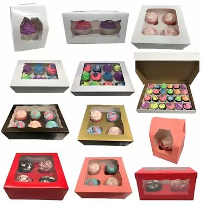 Windowed Cupcake Boxes For 1 2 4 6 12 & 24 Cup Cakes - ANY COLOUR ANY AMOUNT • £2.90