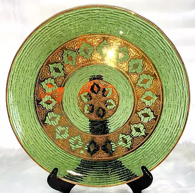 Vtg CULVER LTD Valencia 22k Gold RARE 14  Fresco Green Platter Bar Tray MCM • $119.89