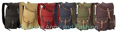 Army Military Style Vintage Canvas Backpack Rucksack Daysack Leather Strap Bag • £22.99