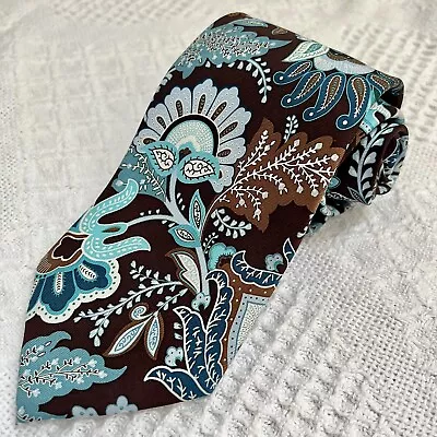 Vera Bradley Neck Tie For Baekgaard 100% Silk Blue Brown Floral Design • $12.95