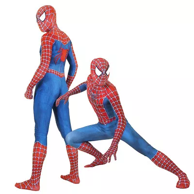 Adult Mens Raimi Spiderman Jumpsuit Halloween Kids Cosplay Costume Fancy Dress • $31.49