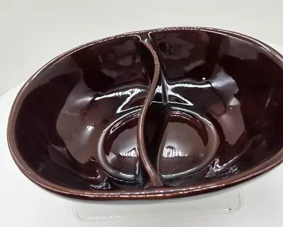 Vintage 1950's Marcrest Stoneware Brown Daisy Dot Divided Serving Dish Ovenproof • $14.99