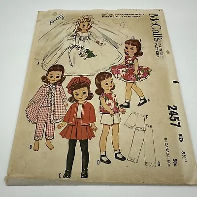 Original 1961 BETSY McCALL 8” DOLL CLOTHING SEWING PATTERN 2457 Complete Uncut • $39.53