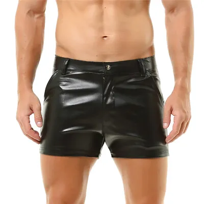 Men's Tight PU Leather Shorts Nightclub Party Short Pants Pockets Dance Clubwear • $17.39