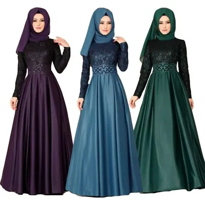 Lace Abaya Dubai Kaftan Women Muslim Maxi Dress Islamic Jilbab Arab Robe Gown UK • £31.19