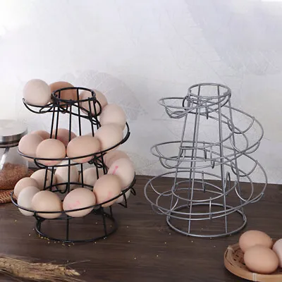 Egg Holder Spiral Helter Skelter Egg Stand Rack Storage Holder Black / Silver UK • £10.29