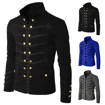 Vintage Men Gothic Steampunk Military Parade Jacket Cardigan Outwear Coat S-5XL • $29.03