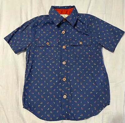 Matilda Jane Boys Shirt Cherry On Top Blue Button EUC Brilliant Daydream Size 4 • $24.99