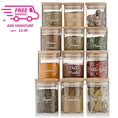 £24.95 • Buy Glass Spice Storage Jars Bamboo Wood Lid 150ml Set 12 With Mrs Hinch Font Labels