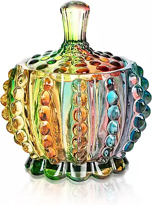 Colorful Embossed Glass Jars With Lid 6 Oz Crystal Glass Candy Dishes Candy Jars • $25.90