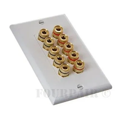 5 Speaker 10 Binding Post Banana Jack Wall Plate Face Plate Surround Sound White • $16.95