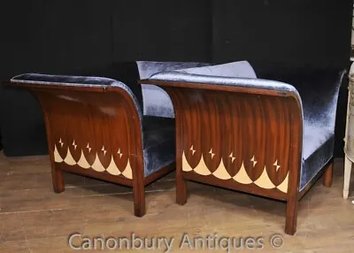 Pair Art Deco Club Chairs - Chair Mahogany Modernist Seat • £2995