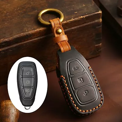 Leather Remote Key Fob Case Cover Shell For Ford Mondeo Focus Fiesta Kuga Black • $24.99