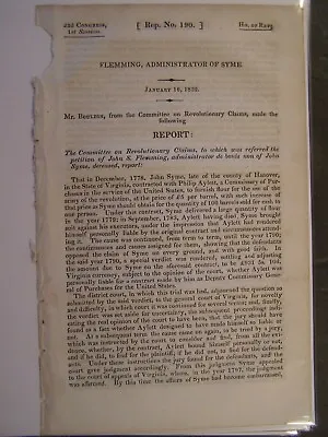 $22 • Buy Government Report 1832 John Syme Of VA To Furnish Flour To Army Of Revolution 