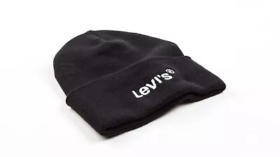 LEVI'S Black Woodmark BEANIE Made In Italy HAT Adult Ribbed RRP £25.00 • £13.99