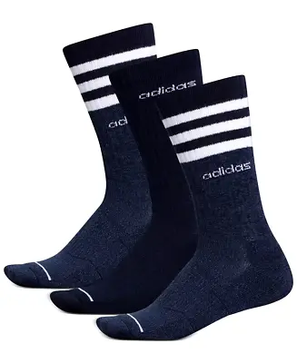 Adidas Mens 3-Pack 3-Stripe Crew Socks Size: 6-12 Dark Blue/White 3-Pairs New • $19.99