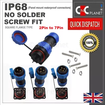 IP68 Waterproof Connector Aviation Plug 2 3 4 Pin 20mm Panel Cable Screw Fit UK • £13.95