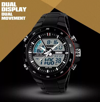 HOT NEW DUAL TIME Military S-SHOCK LED Digital Alarm Sports Wrist Watch AUS • $32.80