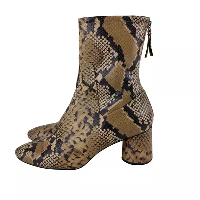 Zara Snake Skin Print Womens Sz US Sz 8 Heeled Mid Calf Boot Zip Back Eu 39 • $34