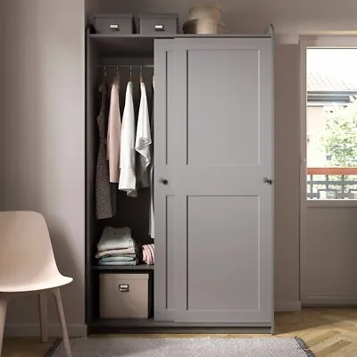 £160 • Buy BNIB. IKEA HAUGA Wardrobe With Sliding Doors, Grey, Unopened In Boxes.