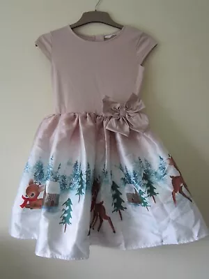 H&m Age 8 9 Years Dress Kids Girls Christmas Deer Nude White • £14.99