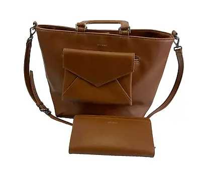 Matt And Nat Brown Tote Satchel Vegan With Pouch And Wallet Snap Crossbody Strap • $39