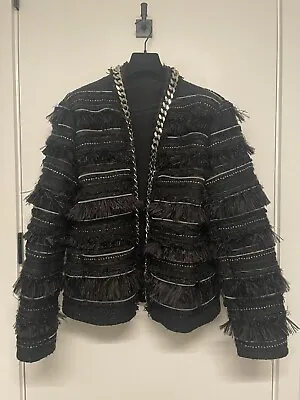 Runway Auth Balmain Spencer Tweed Embroidered Ostrich Jacket 40 Us 50 Eu $8k • $4499