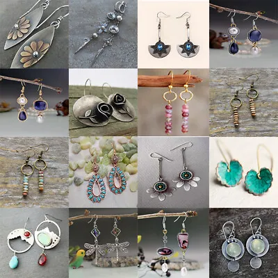 $2.73 • Buy 925 Silver Turquoise Dangle Drop Earrings Ear Hook Women Wedding Vintage Jewelry
