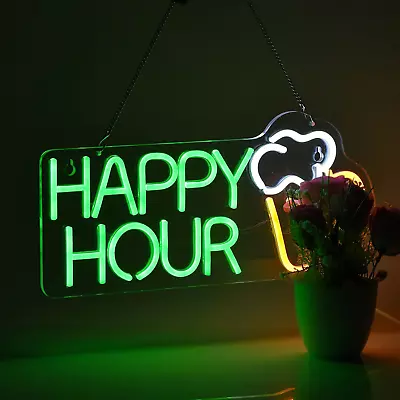 Roouneon Happy Hour Neon Sign Bar Man Cave Club Bedroom LED Dimmable Neon Lights • $48.16