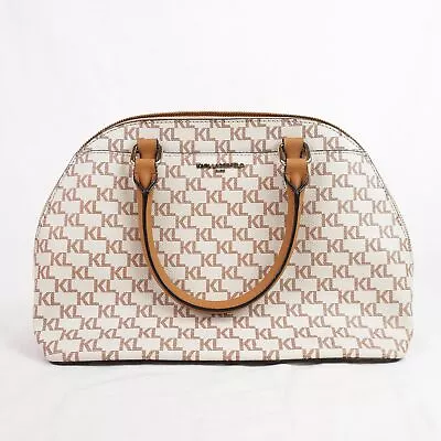 Karl Lagerfeld Top Handle Coated Canvas Monogram Bag In Cream And Brown • $29.95